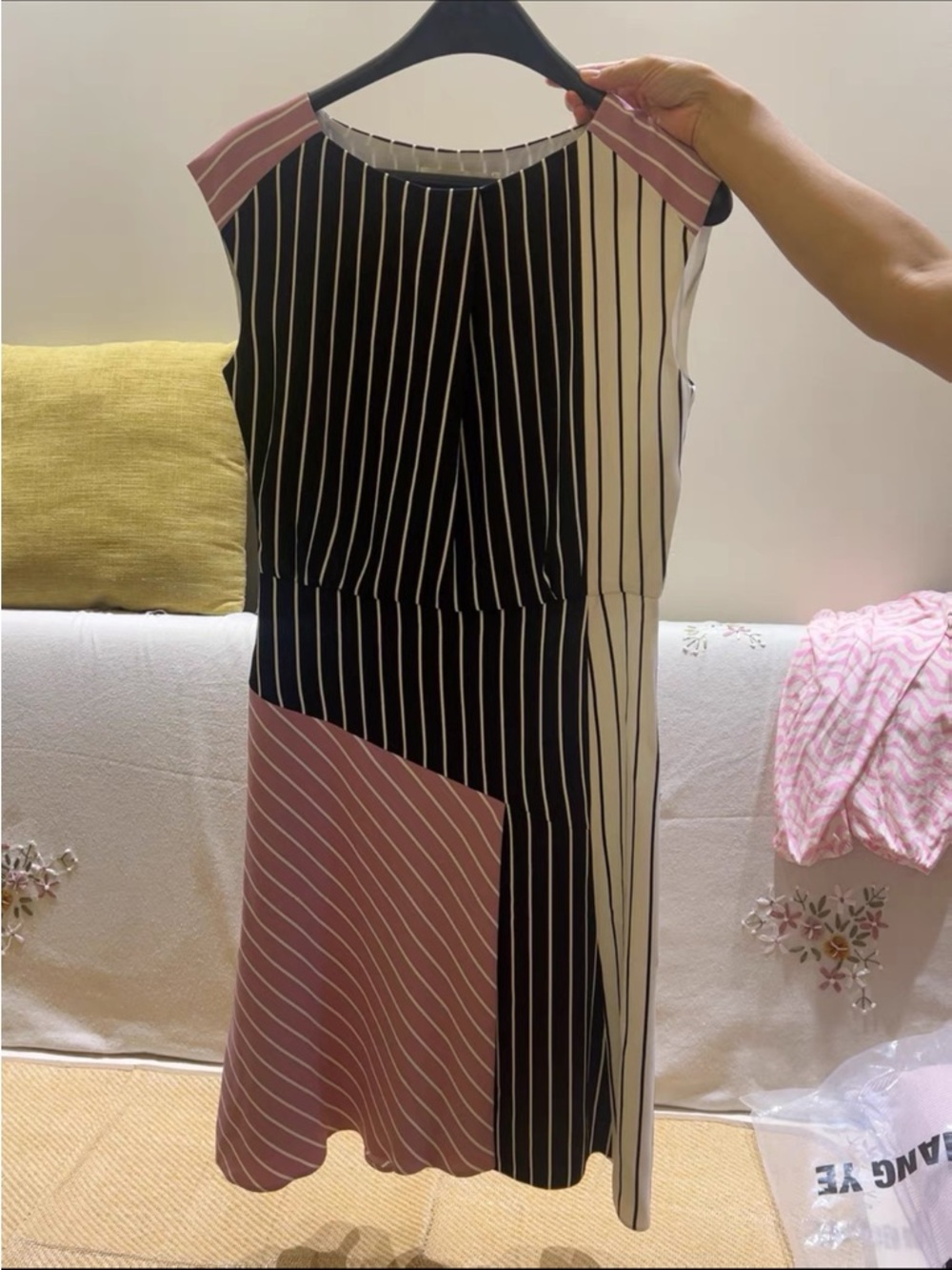 Hugo Boss Sleeveless Midi Dress in Black, Cream & Dusty Pink